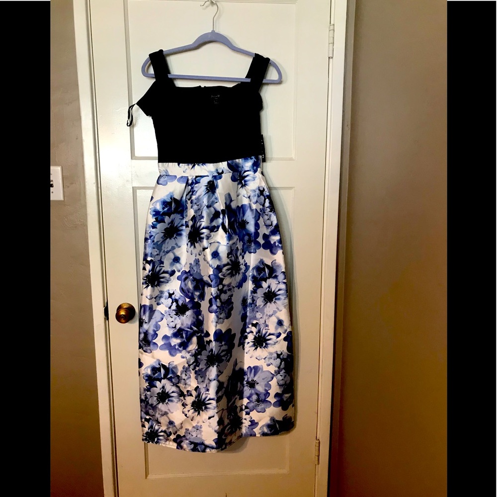 Navy Floral Formal Cold Shoulder Dress